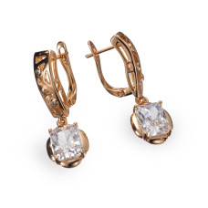 Сережки Хuping (Золото 18К+Біле Каміння; Англійська; 2,8см)
