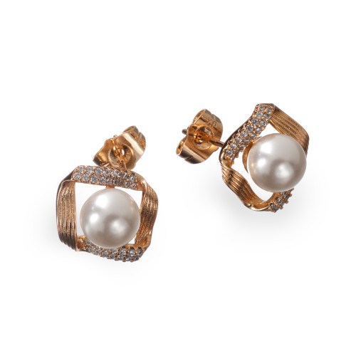 Сережки Xuping (Золото 18К+Біла Перлина; Гвоздик; 1,3см)