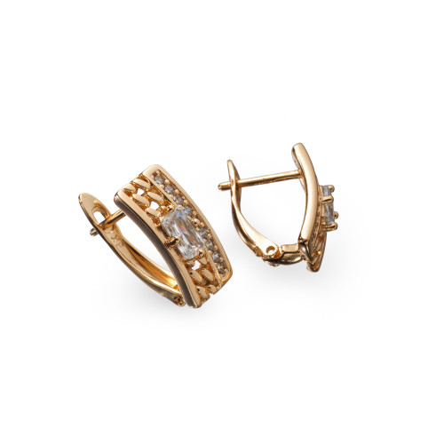  Серьги Xuping (Золото 18К+Белые Камни; Английский; 1,3см)
