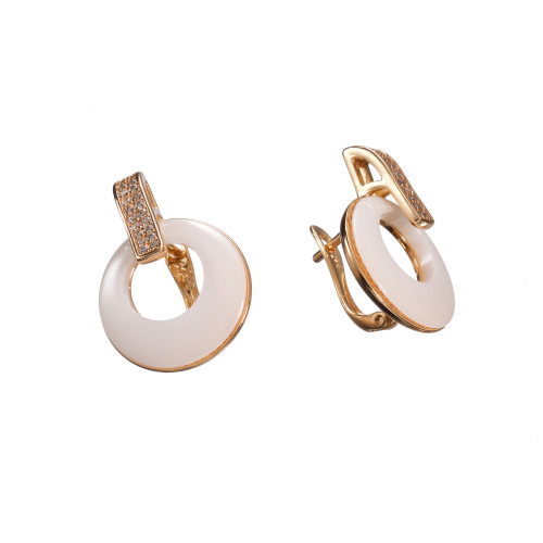 Сережки Xuping (Золото 18К+Біла Кераміка; Англійська; 2,3см)