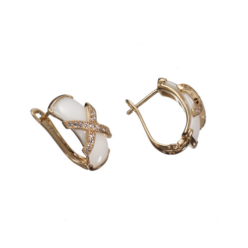 Сережки Xuping (Золото 18К+Біла Кераміка; Англійська; 1,9см)