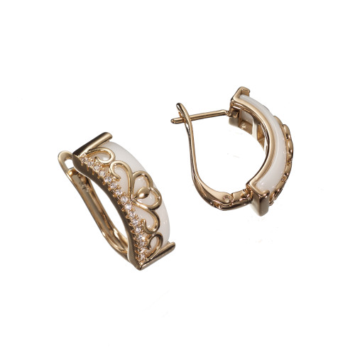 Сережки Xuping (Золото 18К+Біла Кераміка; Англійська; 1,9см)