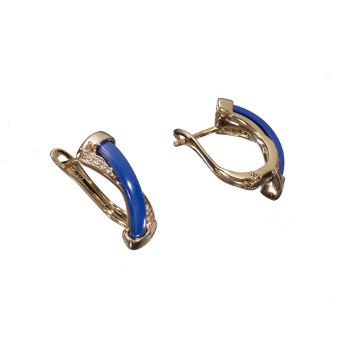 Сережки Xuping (Золото 18К+Синя Кераміка; Англійська; 2,2см)