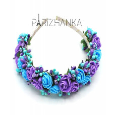 Обруч для волосся "Український стиль" (блакитно-фіолетові троянди)