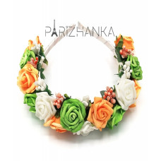 Обруч для волосся "Український стиль" (помаранчево-салатові троянди)