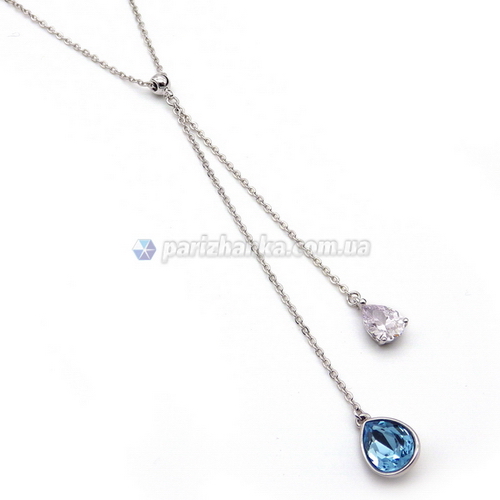 Ланцюжок з кулоном Swarovski Xuping (Біле золото; Блакитний Камінь+Білий Камінь; Якірне; 41,0+6,0см)