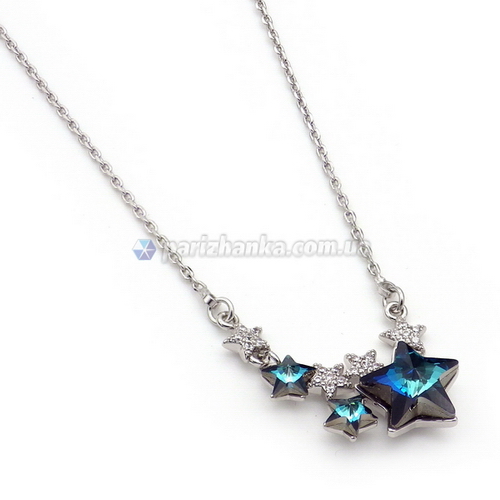 Кольє з кристалами Swarovski Xuping (Біле Золото+Бірюзовий хамелеон Кристали; Якірне; 46,0+6,0см)
