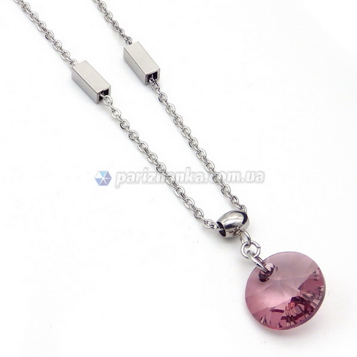 Ланцюжок з кулоном Swarovski Xuping (Біле золото+Рожевий камінь;Якірне;45,0+6,0см )