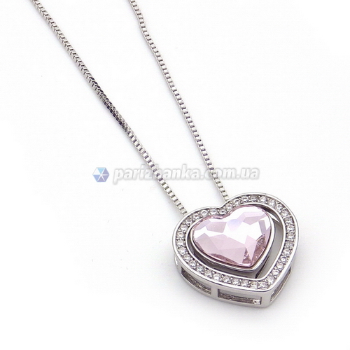 Ланцюжок з кулоном Swarovski Xuping (Біле золото+Рожевий камінь +Білі кристали;Снейк;45,0+6,0см )
