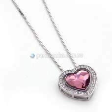 Ланцюжок з кулоном Swarovski Xuping (Біле золото+Бордовий камінь +Білі кристали;Снейк;45,0+6,0см )