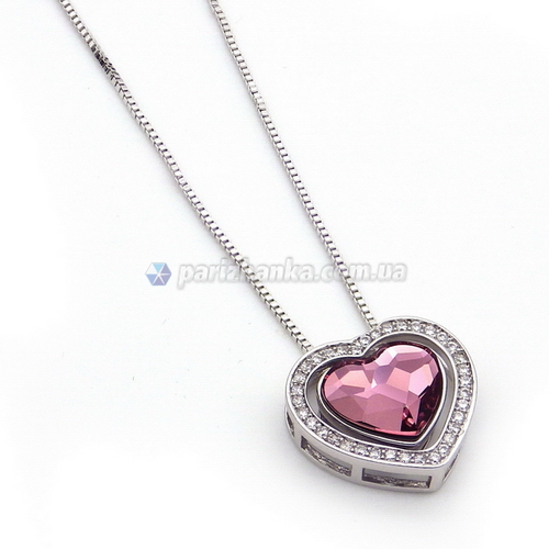 Ланцюжок з кулоном Swarovski Xuping (Біле золото+Бордовий камінь +Білі кристали;Снейк;45,0+6,0см )