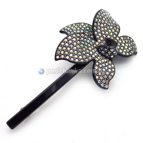Шпилька Автомат з Кристалами "Swarovski" (Чорна та Білі Кристали; 12,0см)